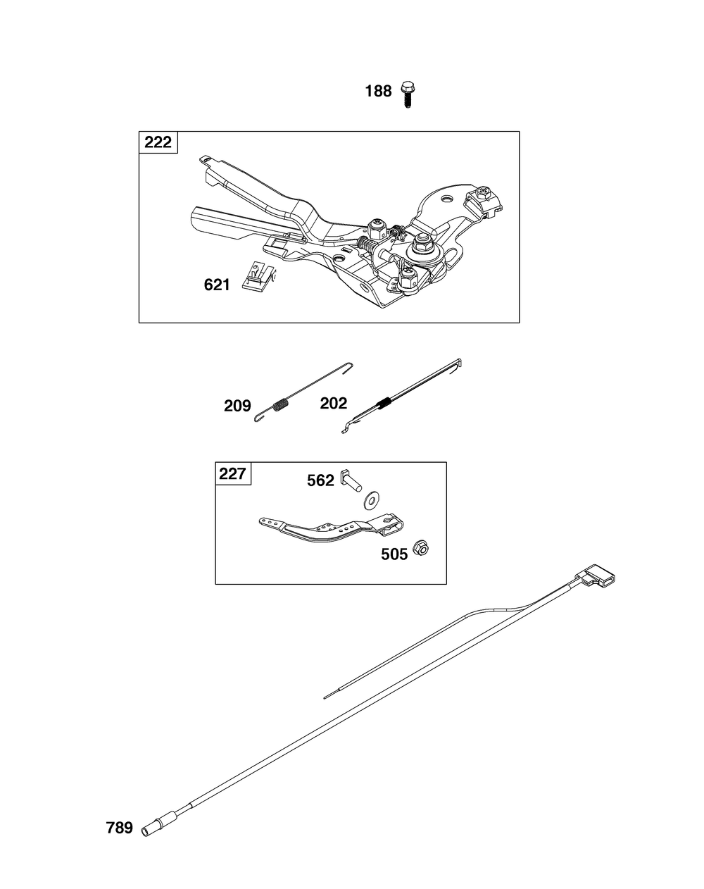 Controls Group Diagram and Parts List for 13R232-0158-H5 100000 - 19Z999 Briggs and Stratton Engine